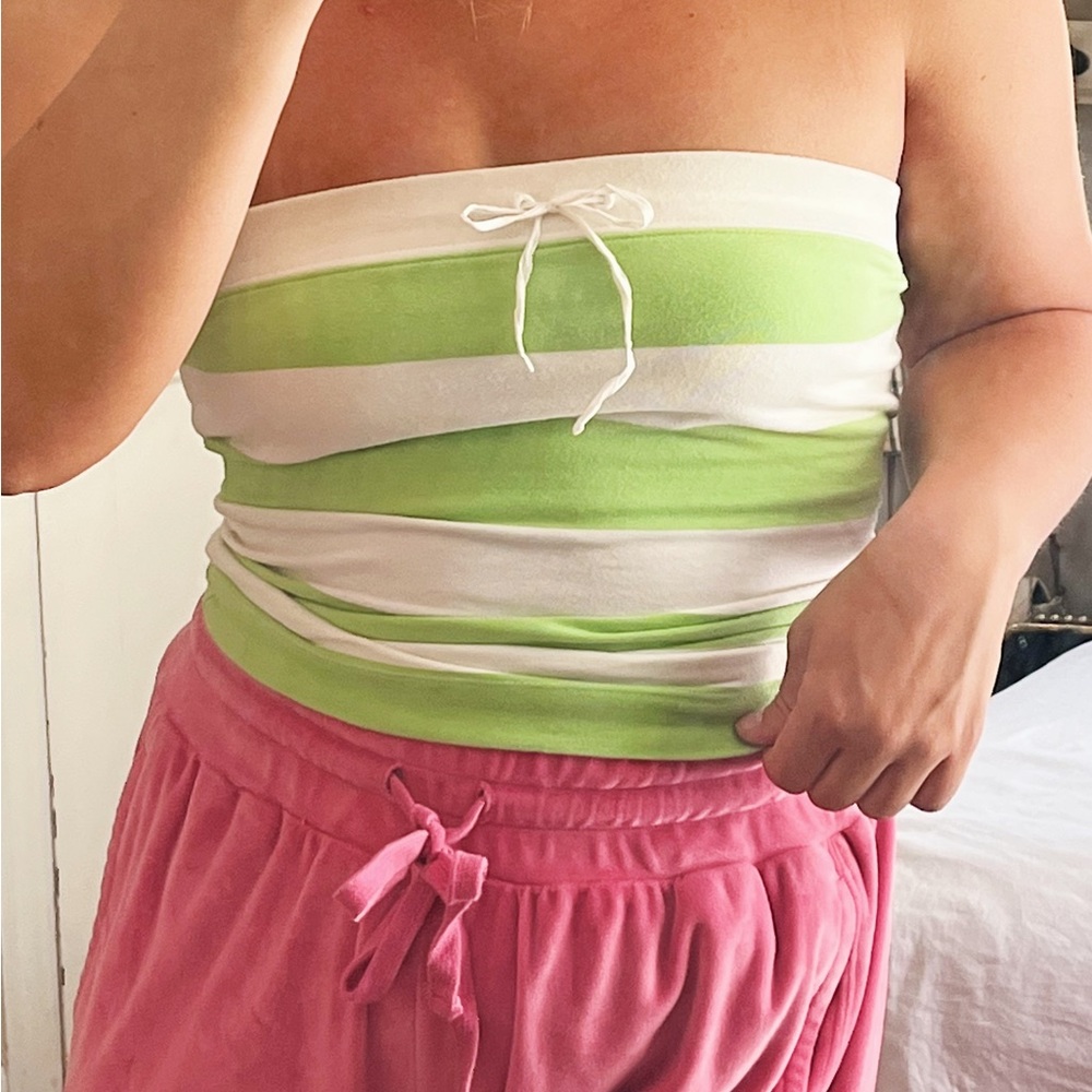 Green and white striped tube top